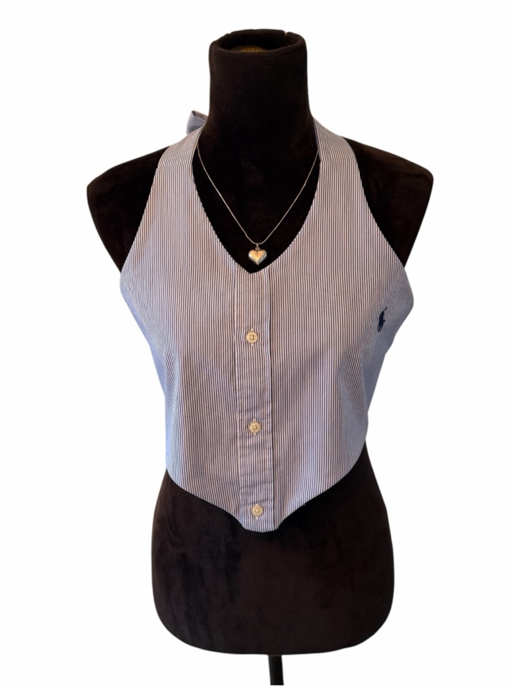 Ralph Lauren Upcycled Blue and White Striped Halter Top